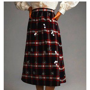 NWT Anthropologie Maeve embellished plaid midi skirt.